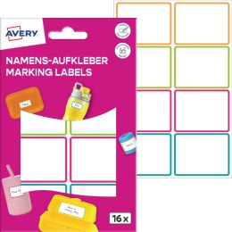 Naklejki do oznaczania; 48 x 34 mm, 16 naklejek, kolorowe ramki, AVERY NAME16C