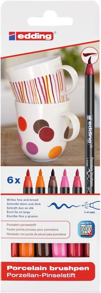 PISAKI EDDING DO POW. CERAMICZNYCH 1-4MM Z KOŃCÓWKĄ PĘDZELKOWĄ WARM 6 KOL. CIEPŁYCH SALE
