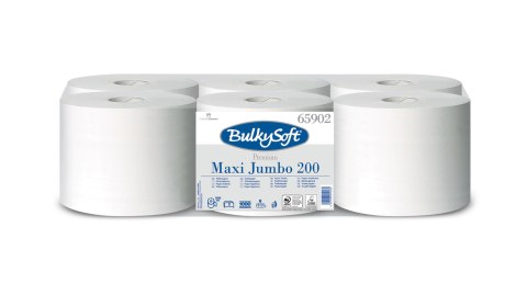 Papier toaletowy w roli centralnego dozowania (6rolek), 2 warstwy, biały, celuloza, 200m., MAXI JUMBO, 65902, BULKYSOFT