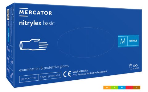 Rękawice nitrylowe bezpudrowe diagnostyczne MERCATOR, nitrylex basic, (100 szt.), rozmiar XS, niebieskie