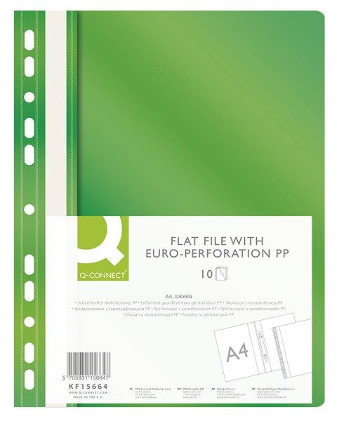 Skoroszyt Q-CONNECT, PP, A4, standard, 120/170mikr., wpinany, zielony KF15664