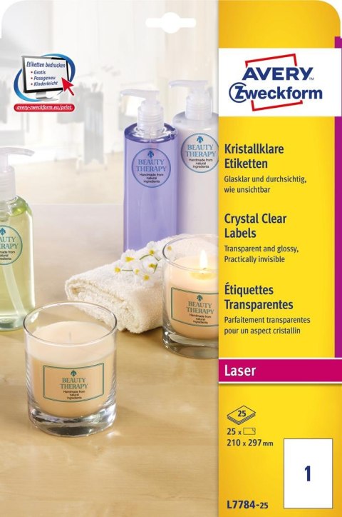 Etykiety foliowe 210 x 297 mm, etykiety przezroczyste z trwałym klejem, etykiety do oznaczenia 25 ark. / op., etykiety prostokąt