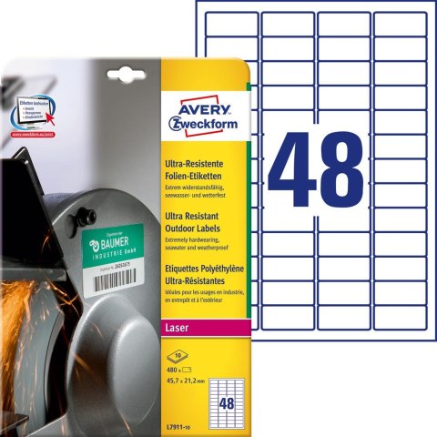 Etykiety foliowe 45,7 x 21,2 mm, białe etykiety wodoodporne z trwałym klejem, wytrzymałe etykiety przemysłowe 10 ark. / op., Ave