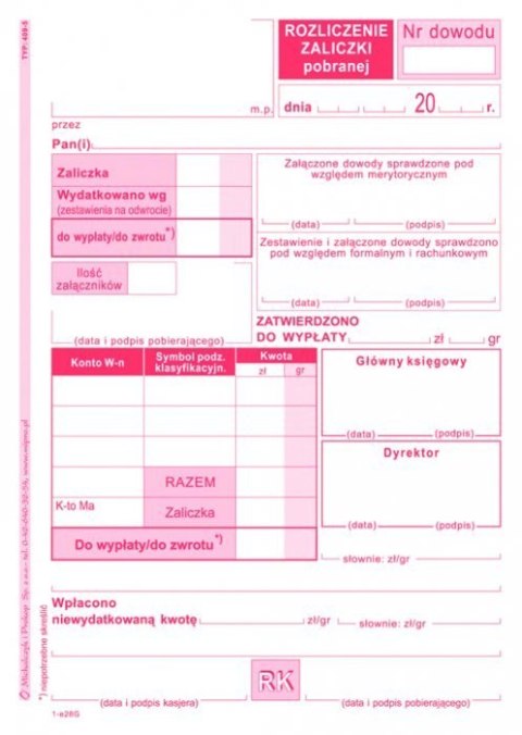 Rozliczenie zaliczki A6, 40 kartek offset, 10-409-5 DOTTS