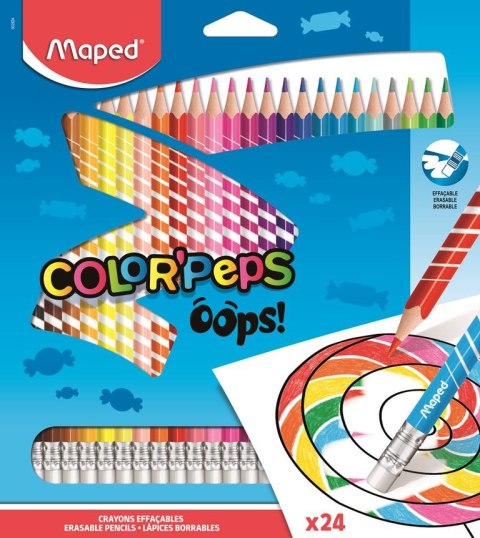 Kredki trójkątne ścieralne z gumką COLORPAPS OOPS 24 szt. 832824 .