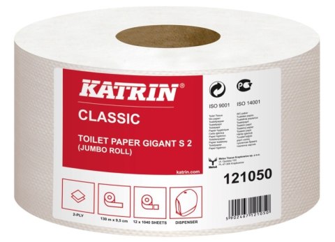 Papier toaletowy, duże rolki KATRIN Gigant Jumbo 2w S130, 121050/104994, opakowanie: 12 rolek