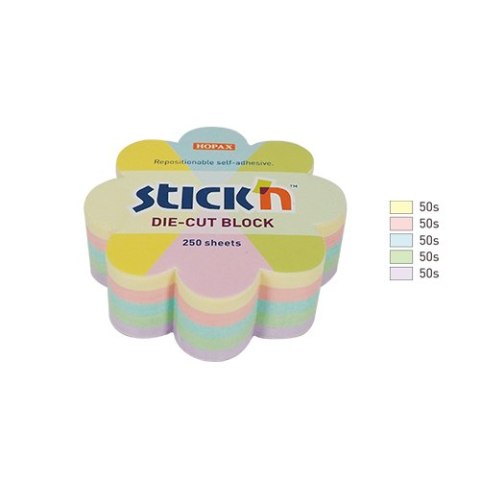 Notes kwiatek, 67x67mm, mix 5 kol. pastelowych, 250kart. Stick n 21832