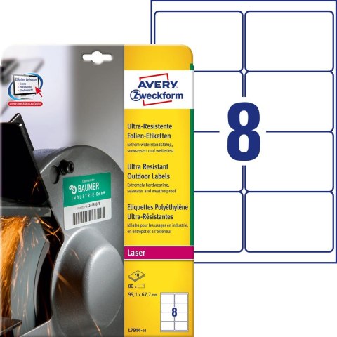 Etykiety foliowe 99,1 x 67,7 mm, białe etykiety wodoodporne z trwałym klejem, wytrzymałe etykiety przemysłowe 10 ark. / op., Ave