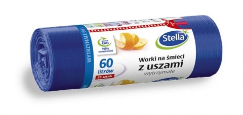 STELLA Worki 60l na śmieci z uszami wytrzymałe granatowe HDLD (20 szt.) 09725