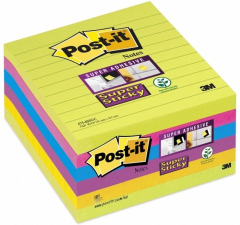 Bloczek samoprzylepny POST-IT_ Super Sticky w linie (675 - 6SSUC), 100x100mm, 6x90 kart., żółty