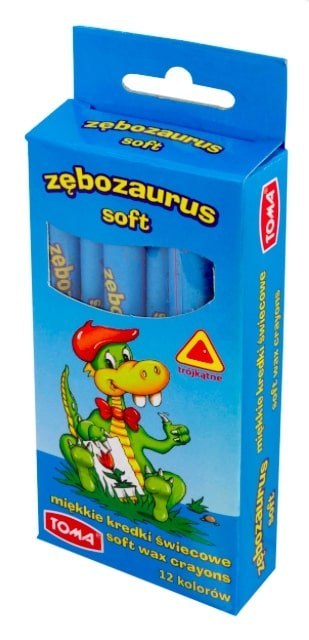 Kredki szkolne świecowe ZĘBOZAURUS 10cm SOFT- 12 kolorowe, trójkątne mix TO-559 Toma SALE