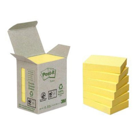Ekologiczne karteczki samoprzylepne Post-it z certyfikatem PEFC Recycled, Żółte, 38x51mm, 6 bloczków po 100 karteczek,