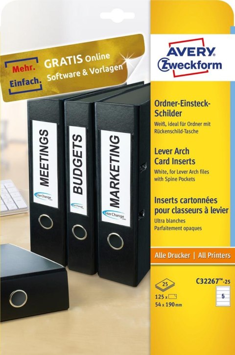 Wkłady do segregatorów C32267-25 54x190 25 ark. Avery Zweckform